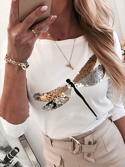 

Regular Fit Casual Crew Neck Shirts & Tops, White, Long sleeve tops