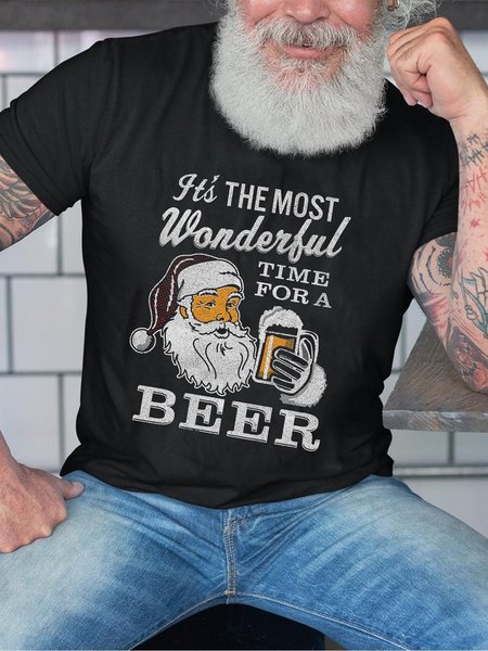 Beer Lovers Graphic Short Sleeve loose Cotton T-shirt, Black, T-shirt