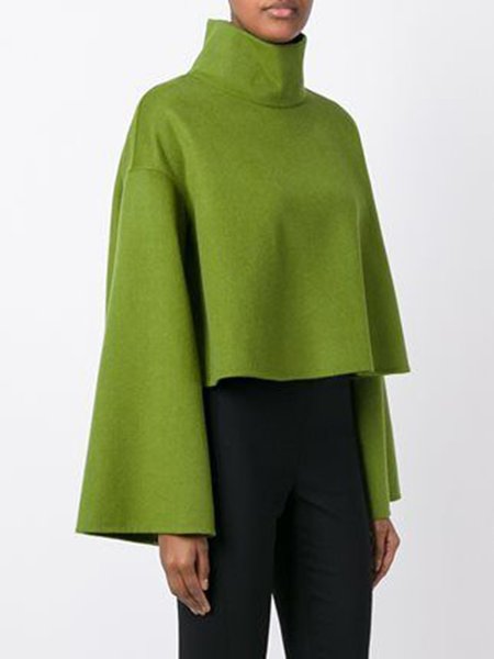 

Elegant High Neck Long sleeve Top, Green, Tops