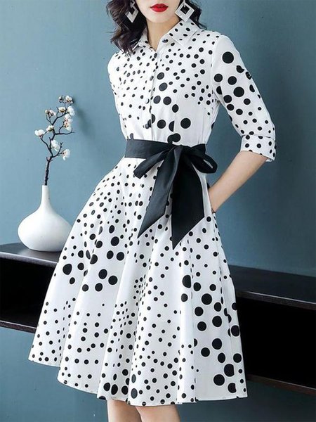 

Elegant Polka Dots Daily Mini Dress, Black-white, Midi Dresses
