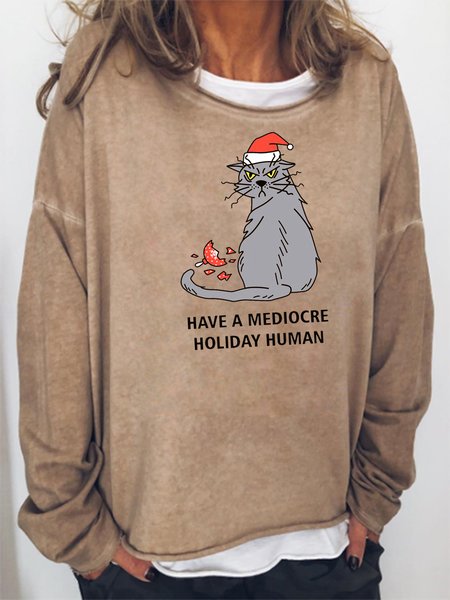 

Crew Neck Casual Cotton Blends Sweatshirt, Khaki, Hoodies&Sweatshirts