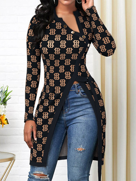 

Casual Geometric Cotton Blends Shirts & Tops, Black, T-Shirts