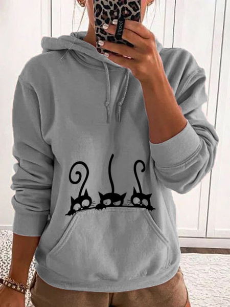 

Cotton Blends Animal Hooded Sweatshirt, Gray, Sweatshirts & Hoodies