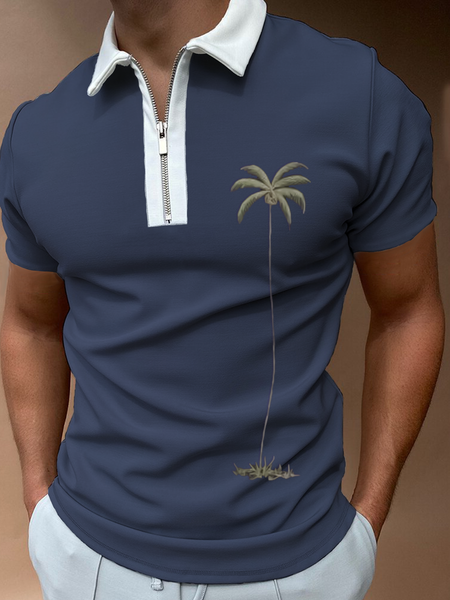 

Short Sleeve Crew Neck Coconut Tree Shirts & Tops, Blue, Polos