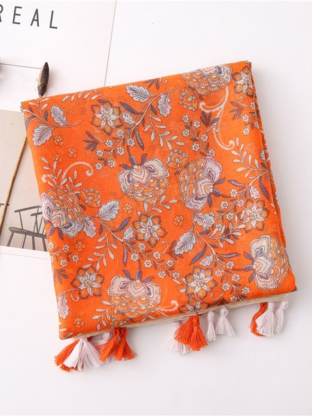 

Retro Ethnic Fringed Scarf, Orange, Scarves&Gloves