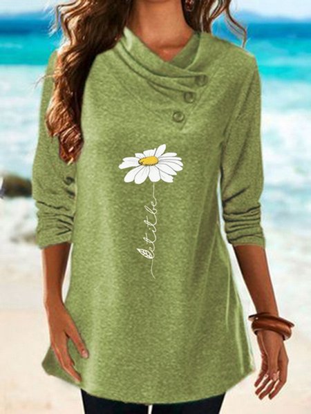 

Floral Long Sleeve V Neck Casual Shirts & Tops, Green, T-Shirts