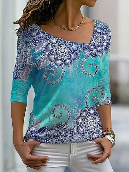 

Casual V Neck Floral Shirts & Tops, Green, Long sleeve tops