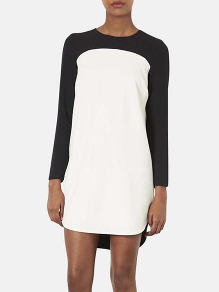 

Crew Neck Color Block Loosen Mini Dress, Black-white, Mini Dresses