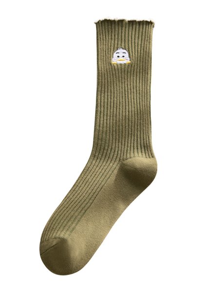 

Simple Animal Embroidery Socks, Green, Socks