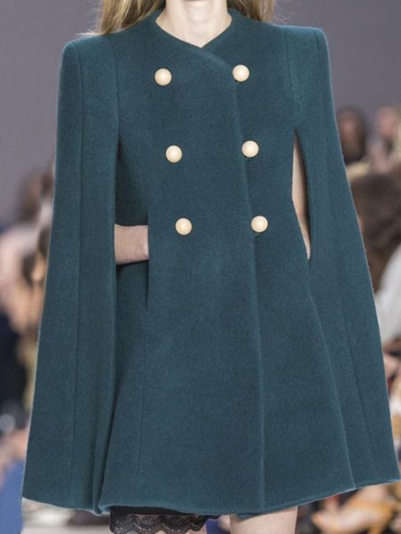 

Elegant Solid Buttoned Cape Outerwear, As picture, Coats