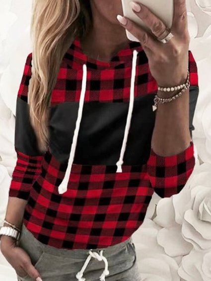 

Hooded Casual Grid Sweatshirt, Red, Sweatshirts & Hoodies