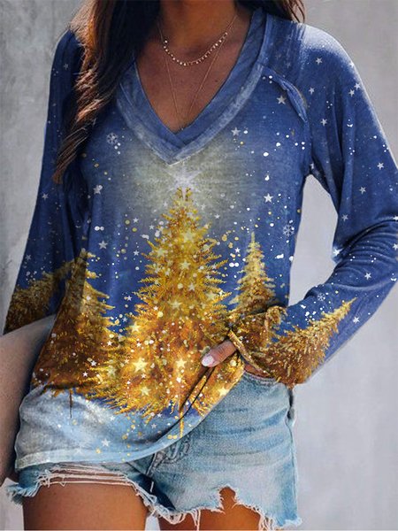 Casuale Scollo a V Top, Blu, Blouses & Shirts