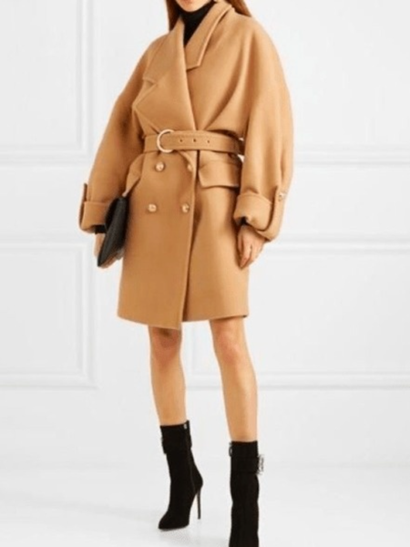 

Winter Loosen Simple Long sleeve Work Formal Non-Stretch Outerwear, Khaki, Coats