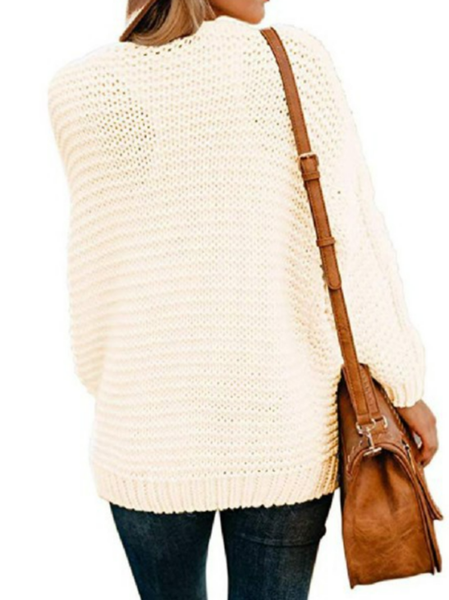

Casual Solid Yarn/Wool Yarn Henley Outerwear, Off white, Cardigans