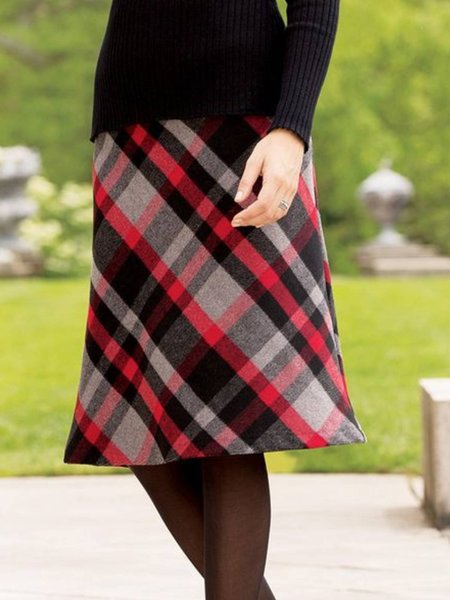 

Casual Plaid Skirts, Red, Skirts