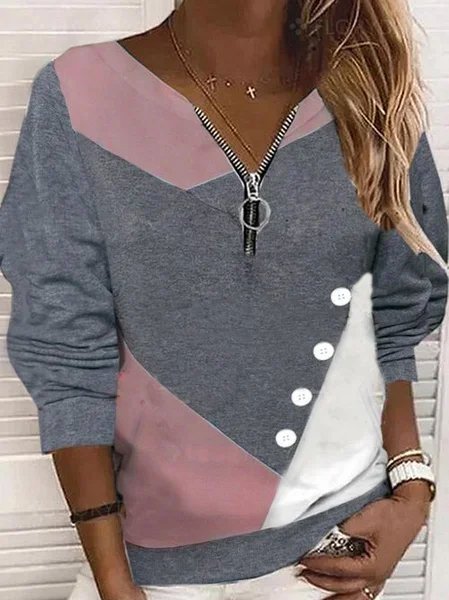 

Casual V Neck Sweatshirt, As picture, Hoodies & Sweatshirts