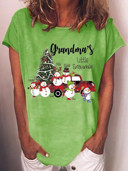 

Christmas print round neck short sleeve T-shirt, Green, T-shirts