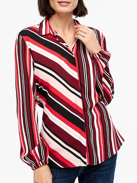 

Casual Elegant Simple Striped Shirt Collar Shirt, As picture, Blouses and Shirts