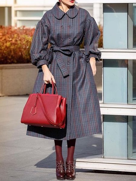 

Elegant Grid Regular Fit Lapel Outerwear, As picture, Coats