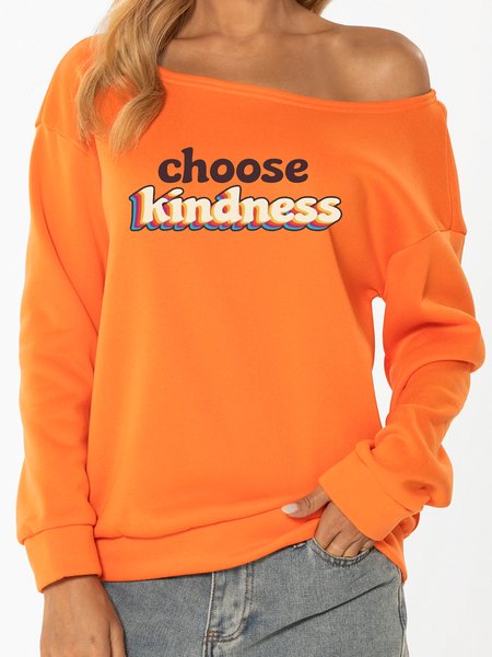 

Unocis Choose Kindness Long-sleeved Off Shoulder Sweatshirt, Orange, Sweatshirts