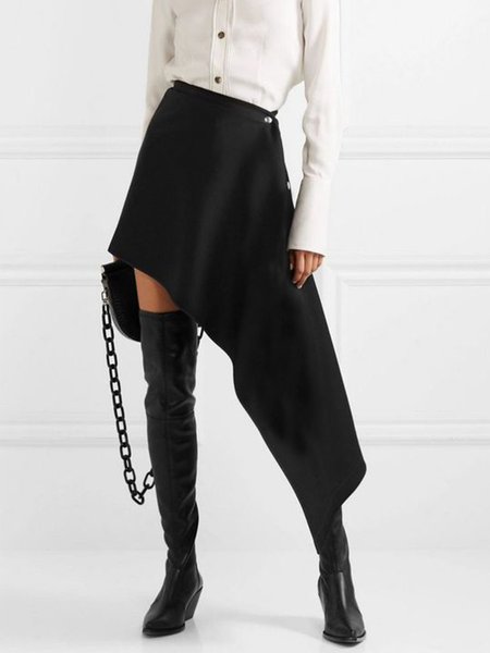 

Regular Fit Elegant Solid Skirt, Black, Midi Skirts