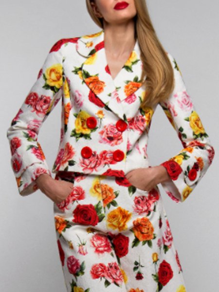 

Vintage Sweet Regular Fit Floral Flat Collar Outerwear, As picture, Jackets