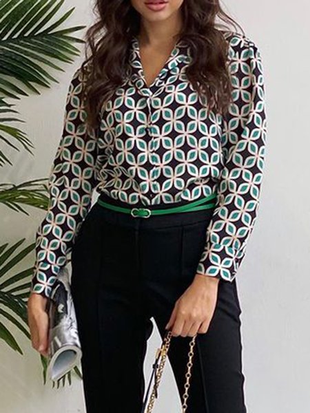 

Elegant Shirt Collar Long sleeve Shirt, Green, Blouses and Shirts