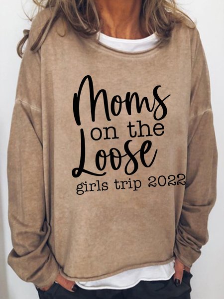 

Moms on the Loose Girl's Trip Regular Fit Letter Crew Neck Sweatshirt, Khaki, Hoodies&Sweatshirts