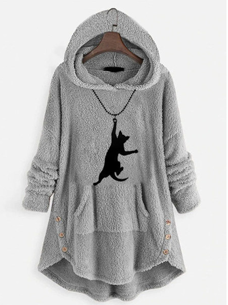 

Hooded Loosen Cotton Blends Sweatshirt, Gray, Sweatshirts & Hoodies