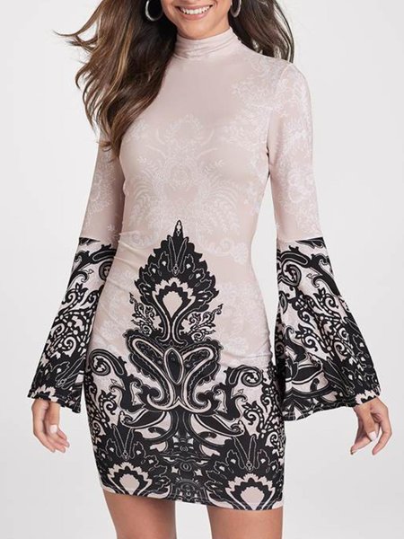 

High Neck Skinny Daily Mini Dress, As picture, Mini Dresses