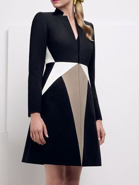 

Elegant Long sleeve Stand Collar Outerwear, Black, Coats