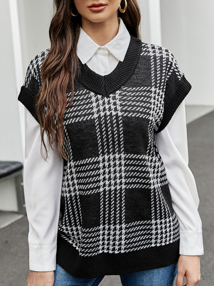 

Casual Elegant V Neck Loosen Sweater, Black, Sweaters
