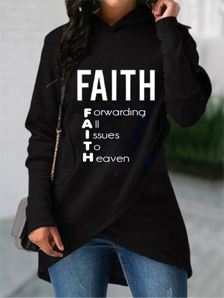 

Fede Lettere Stampato Maniche Lunghe Felpa con cappuccio taglia grande Casuale Felpe, Nero, Blouses & Shirts