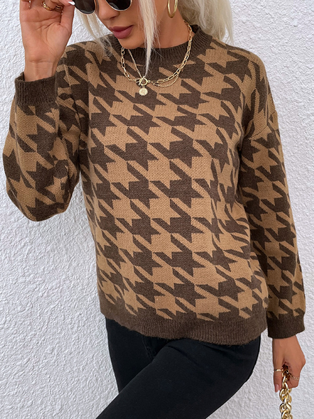 

Yarn/Wool Yarn Graphic Casual Sweater, Coffee, Sweaters