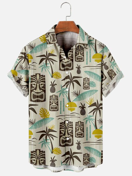 

Vintage Short Sleeve Shirts, Apricot, Men's Floral shirt