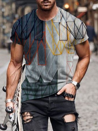 

Crew Neck Short Sleeve Cotton Shirts & Tops, As picture, T-shirt