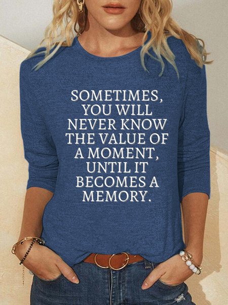 

Fun text print round neck long sleeve shirt, Blue, Hoodies&Sweatshirts