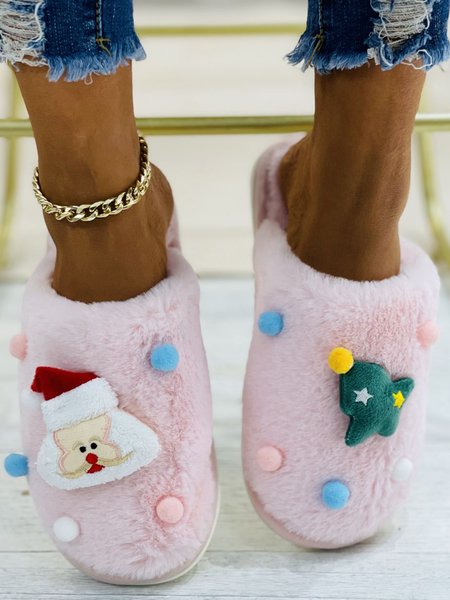 

Christmas Santa Claus Plush Slippers, Pink, Slippers