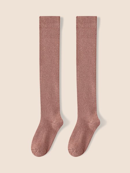 

Simple Cotton Plain Over The Knee Stockings, Light khaki, Socks