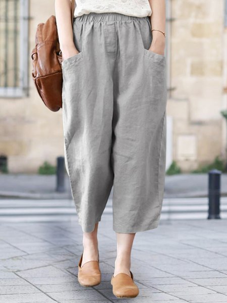 

Cotton Casual Loosen Pants, Light gray, Pants