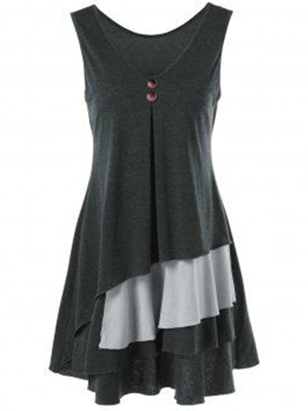 

V Neck Cotton Blends Regular Fit Dresses, Black, Mini Dresses