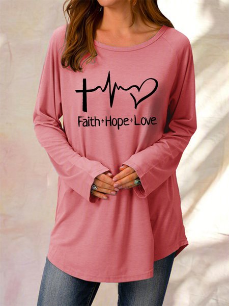 

Faith Hope Love Crew Neck Letter Casual Dresses, Pink, Hoodies&Sweatshirts