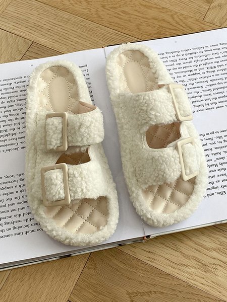 

Simple Square Buckle Lamb Cashmere Birkenstocks, Off white, Slippers