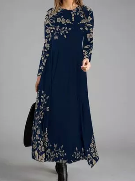 

Regular Fit Cotton Blends Floral Dresses, Purplish blue, Floral Dresses