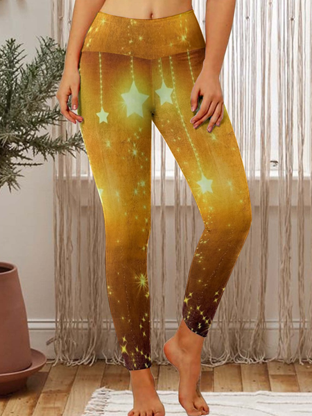 

Christmas Snowflake Print High-waist Yoga Pants, As picture, Leggings
