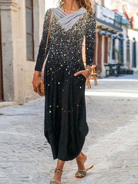 

Cowl Neck Ombre Casual Dresses, Black, Casual Dresses