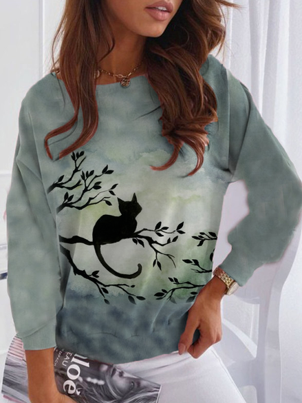 

Round Neck Animal Sweatshirt, As picture, Tops