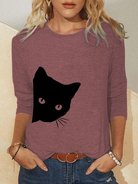

Cat Casual Abstract Tops, Red, Long sleeves
