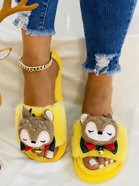 

Christmas Elk Bell Plush Strap Slippers, Yellow, Slippers