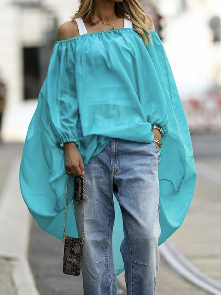 

Solid Oversize Statement BasicTops, Blue, Tops